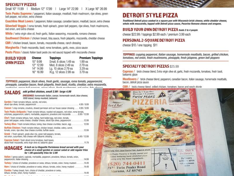Twin Peaks Pizzeria Menu