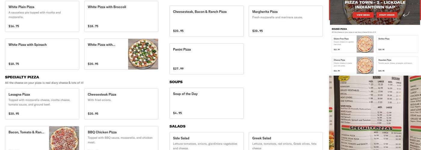 Pizza Town II Lickdale Indiantown Gap Menu