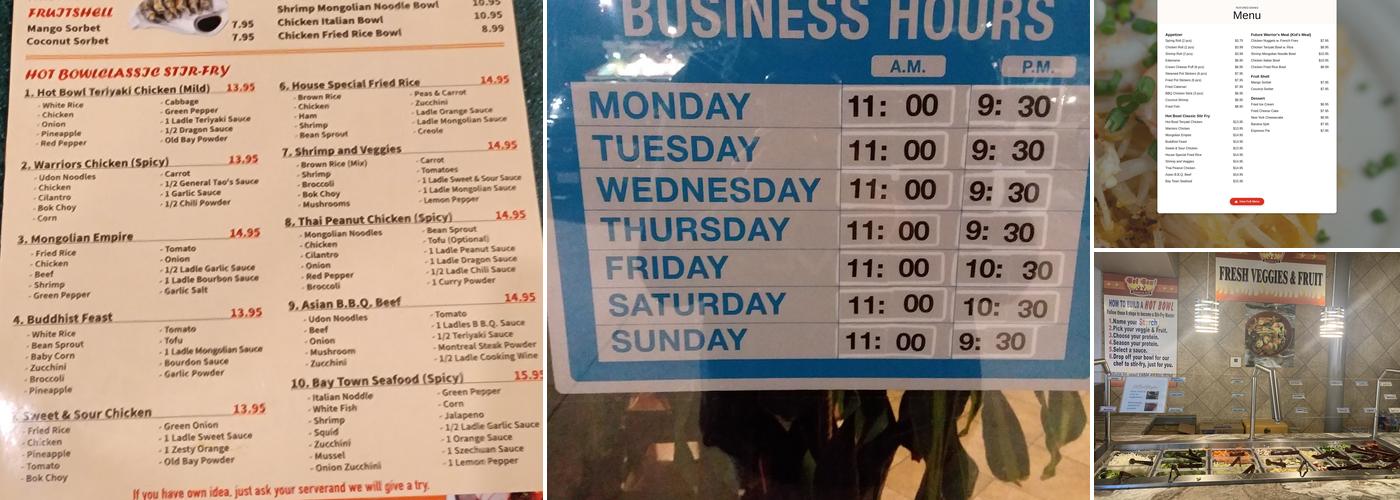 Hot Bowl Mongolian Grill Menu