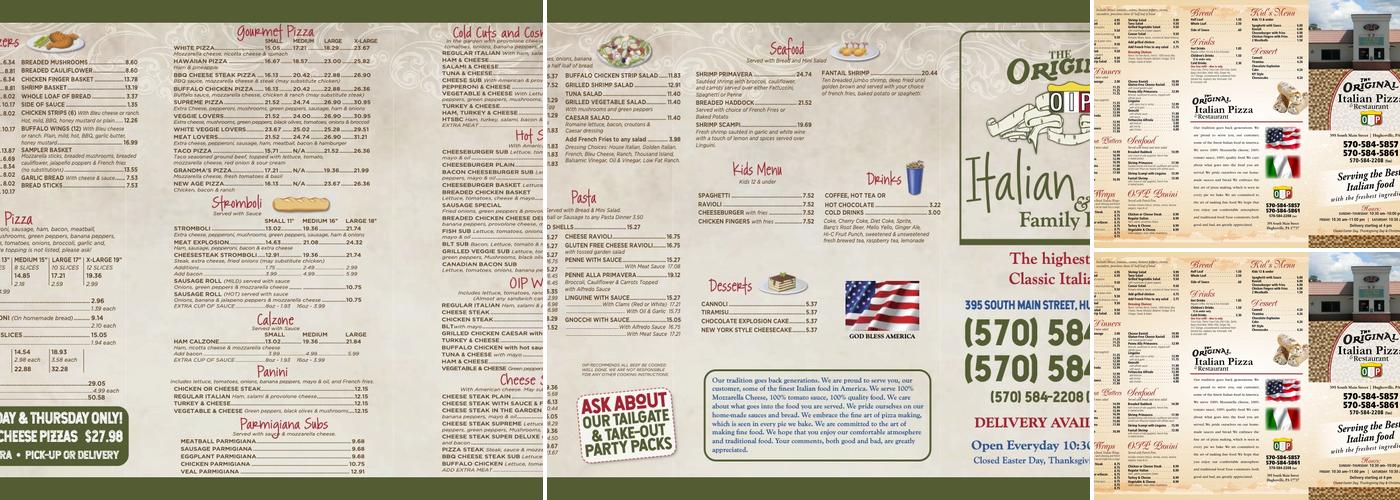Original Italian Pizza Menu