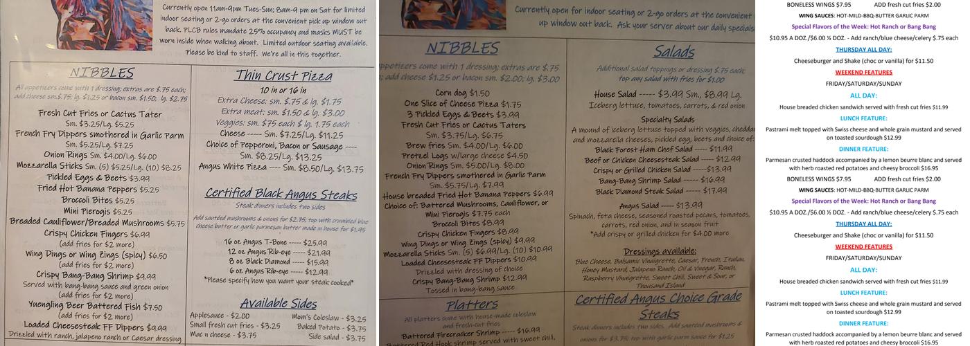 Angus Inn Menu