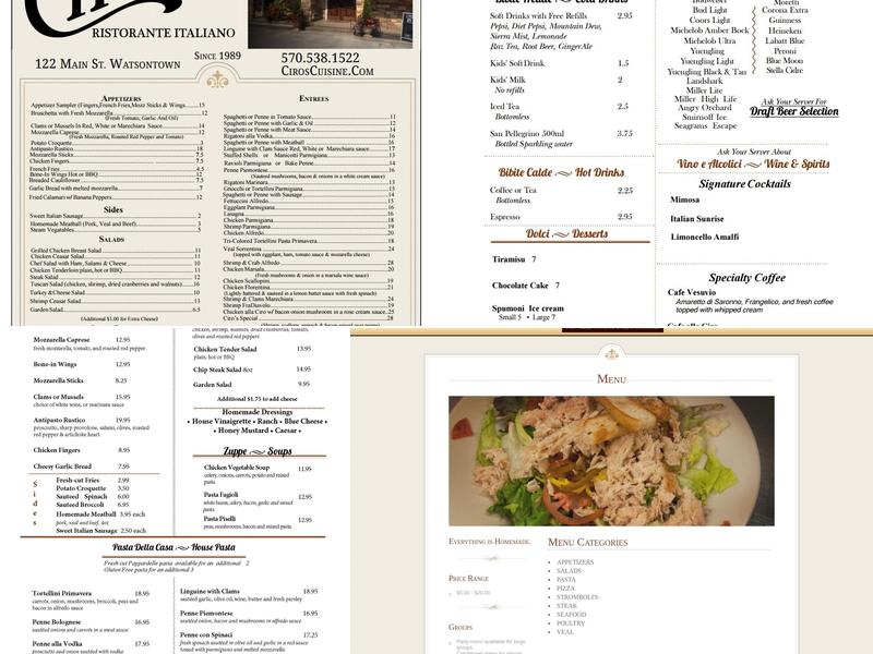 Ciro's Menu