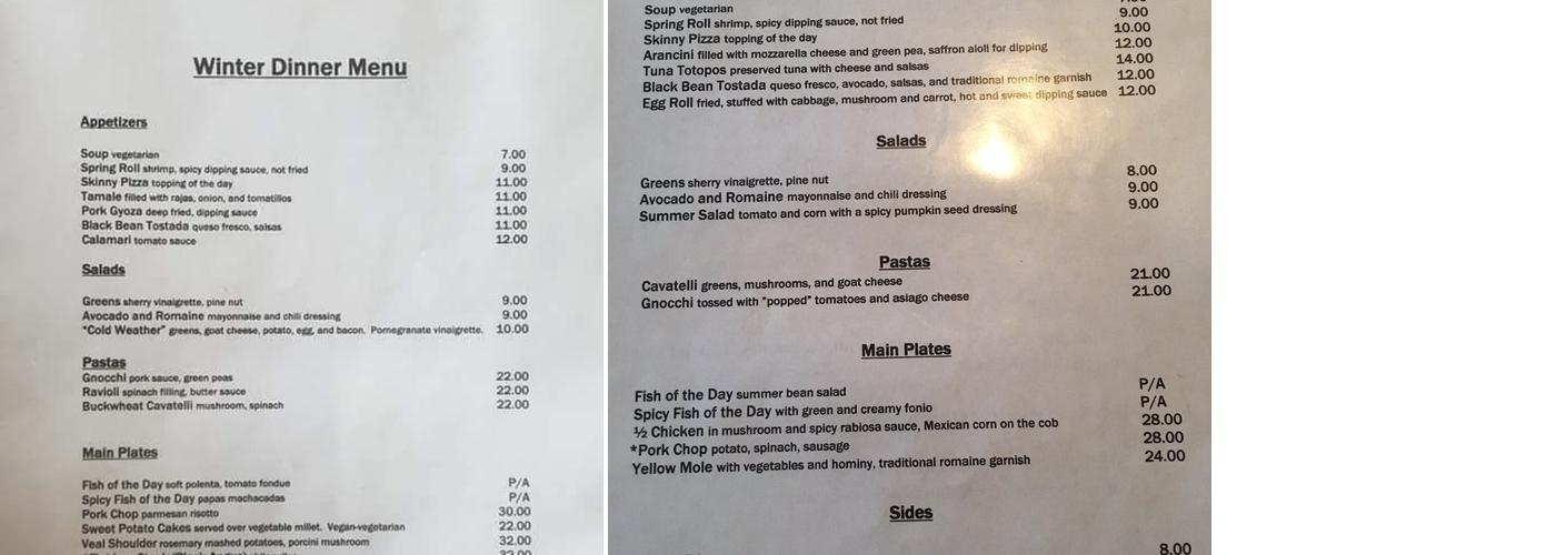 Reba & Pancho's Restaurant Menu