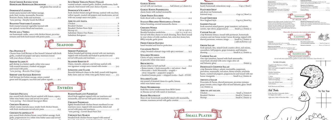 Dominick's Real Italian Menu