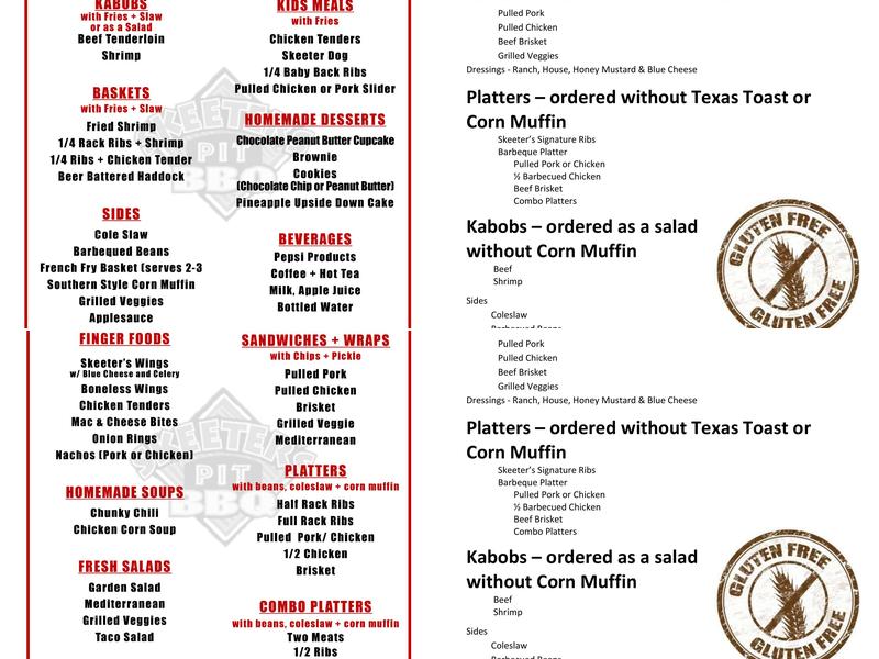 Skeeter's Pit BBQ Menu