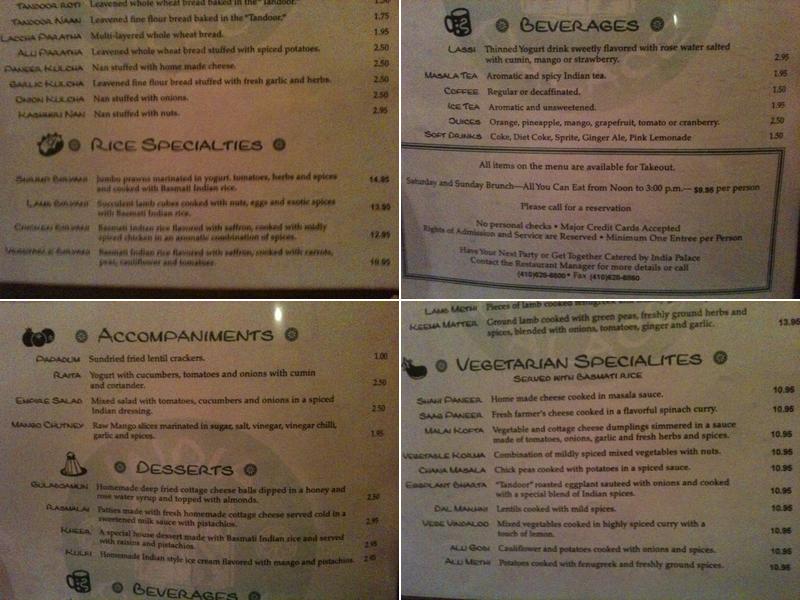 India Palace Menu
