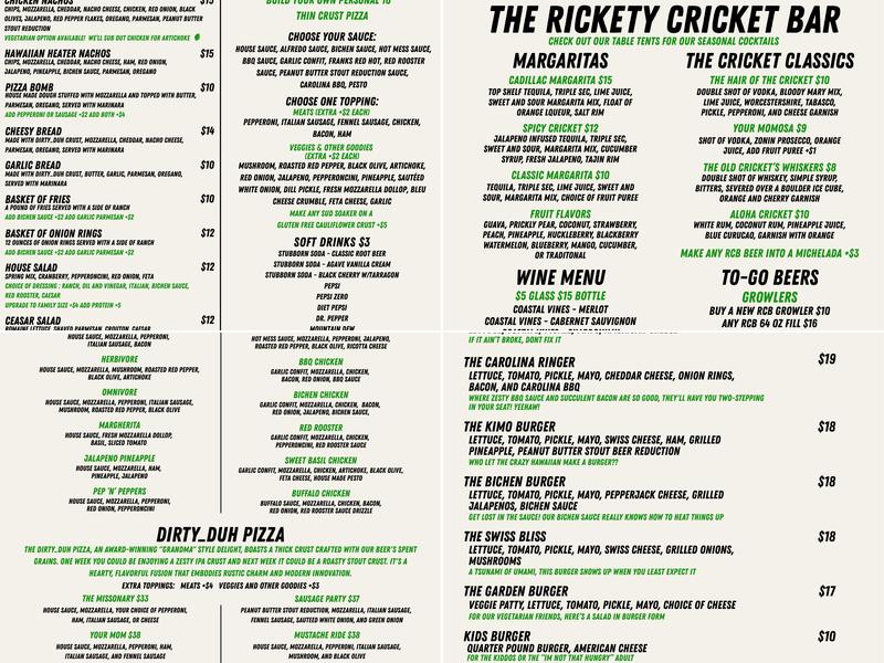 Rickety Cricket Brewing Menu
