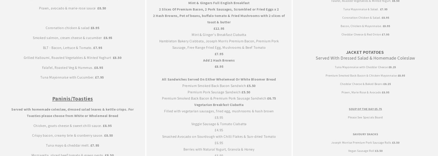 Mint Ginger Coffee House Menu