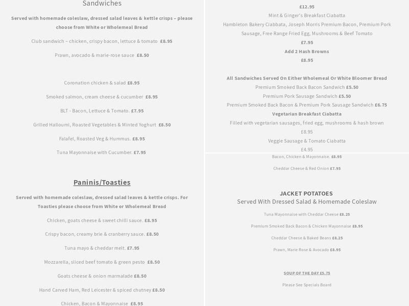 Mint Ginger Coffee House Menu