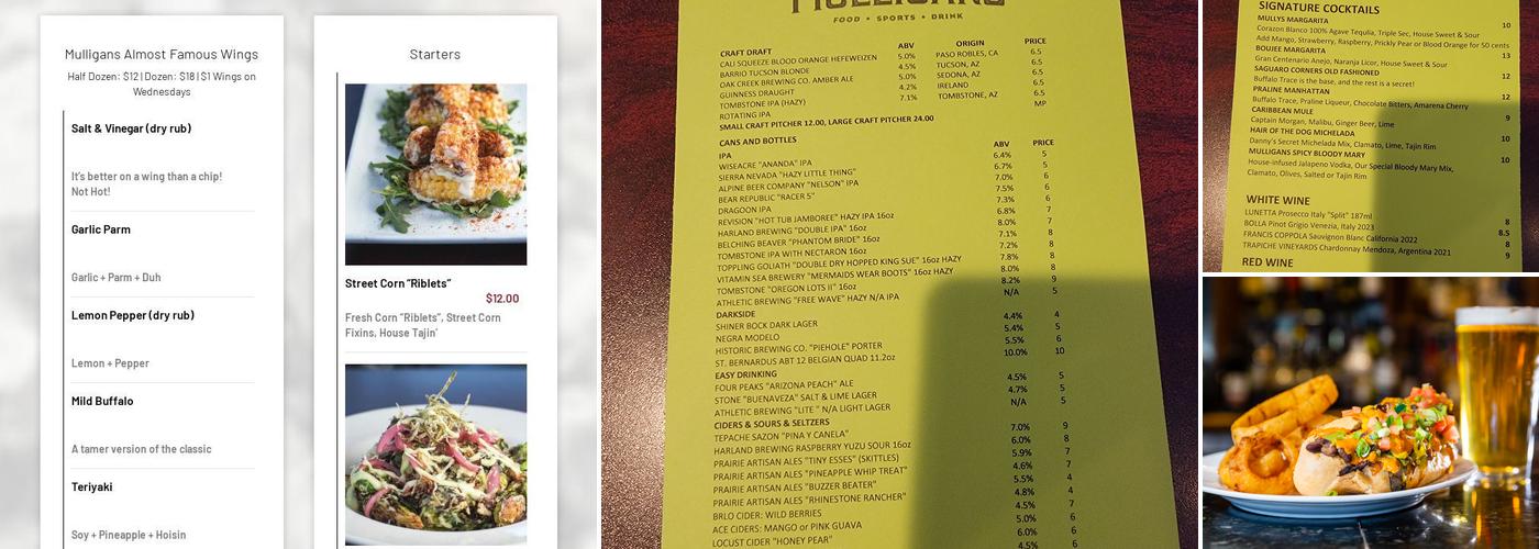 Mulligans Menu
