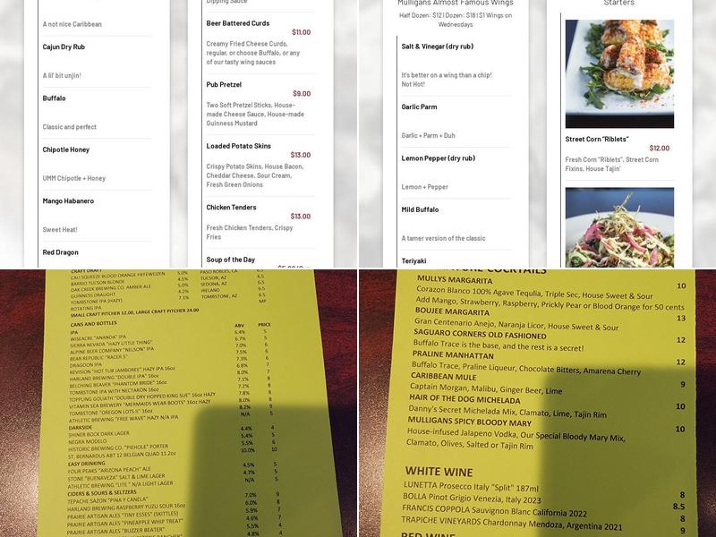 Mulligans Menu