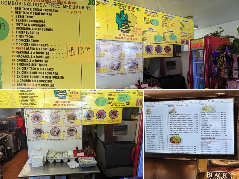 Nico's Mexican Food Menu