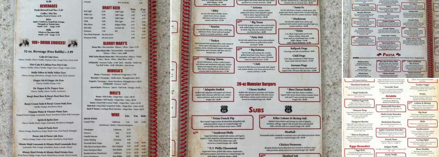 Phil's Filling Station Menu