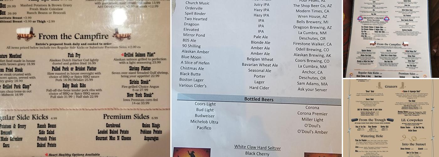 Saddle Bronc Grill Menu