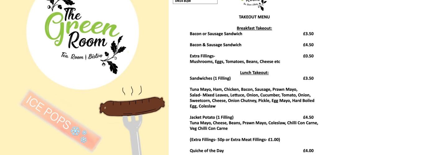 The Green Room Rawcliffe Menu