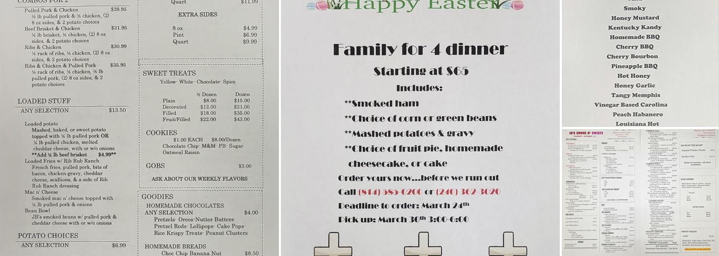 JB's Smoke N' Sweetz Menu