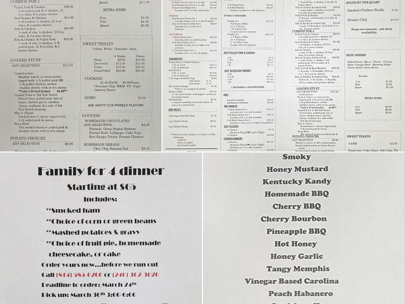 JB's Smoke N' Sweetz Menu