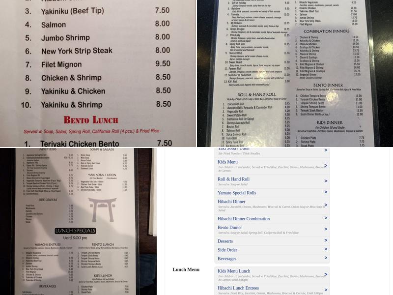 Yamato Steak House of Japan Menu