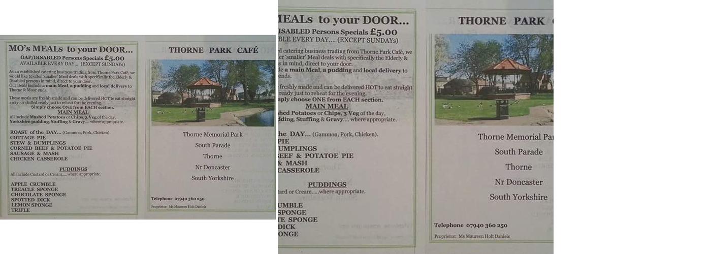Thorne Park Cafe Menu