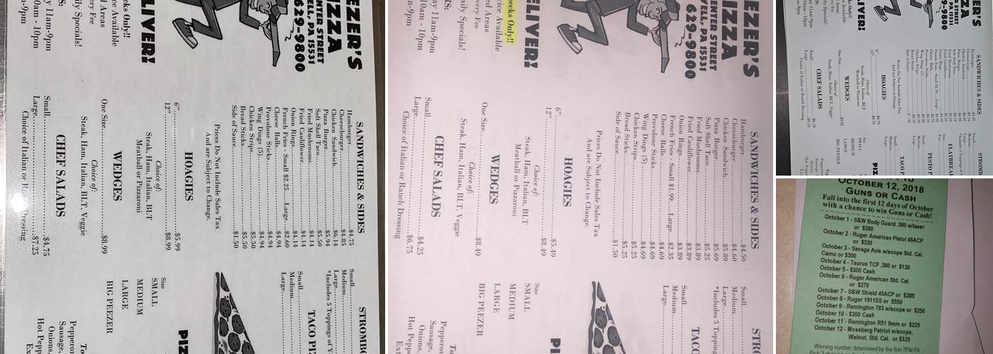 Peezer's Pizza Menu