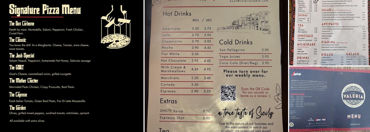 Caffé Valeria Wheldrake Menu