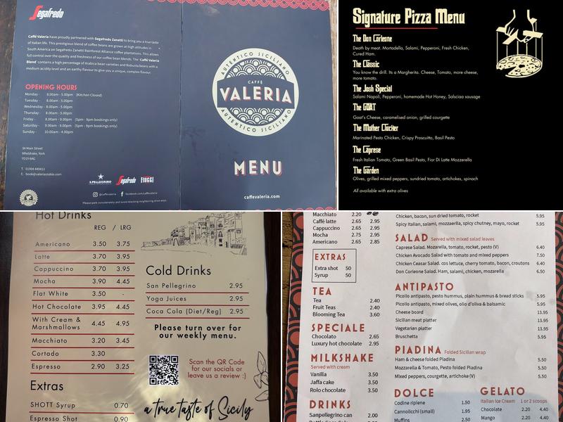 Caffé Valeria Wheldrake Menu