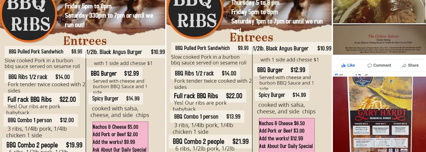 The Oxbow Saloon Menu