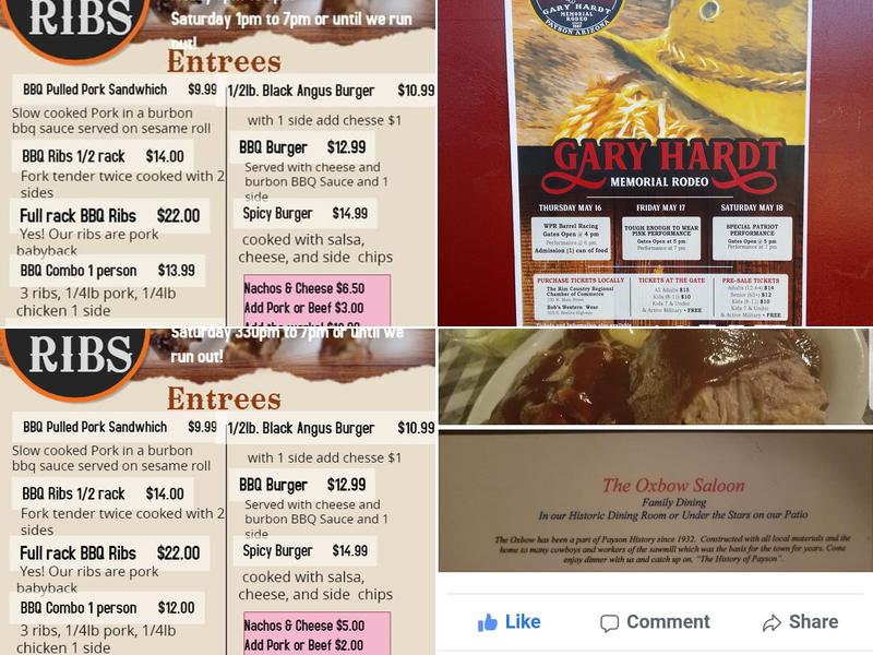 The Oxbow Saloon Menu