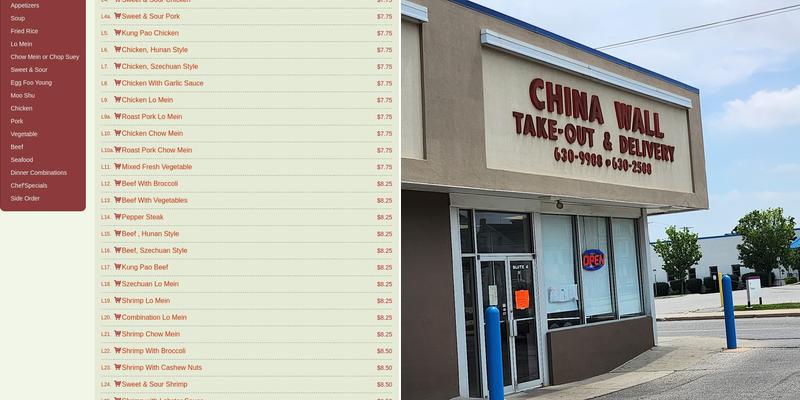 China Wall Menu