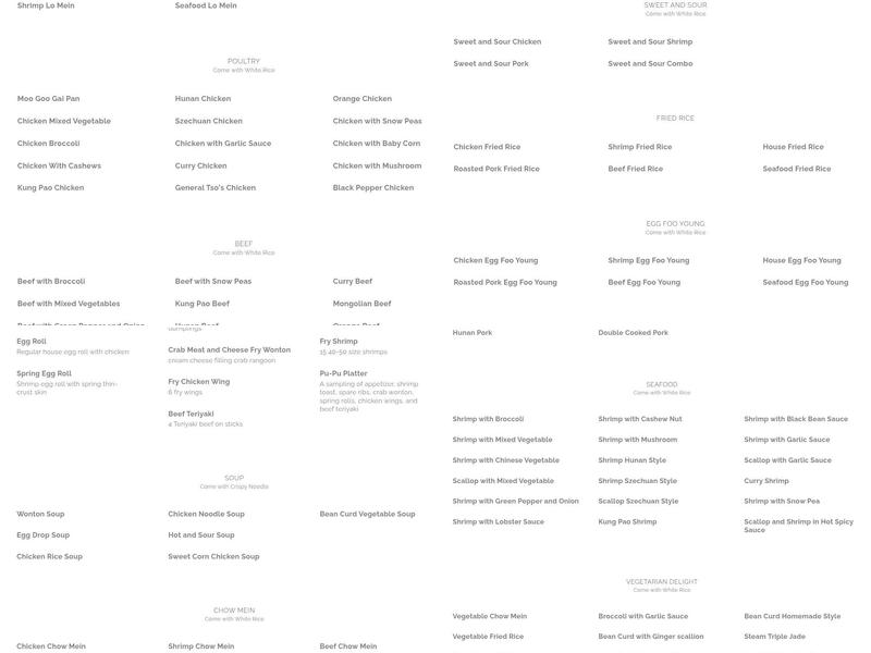 China Sun Restaurant Menu