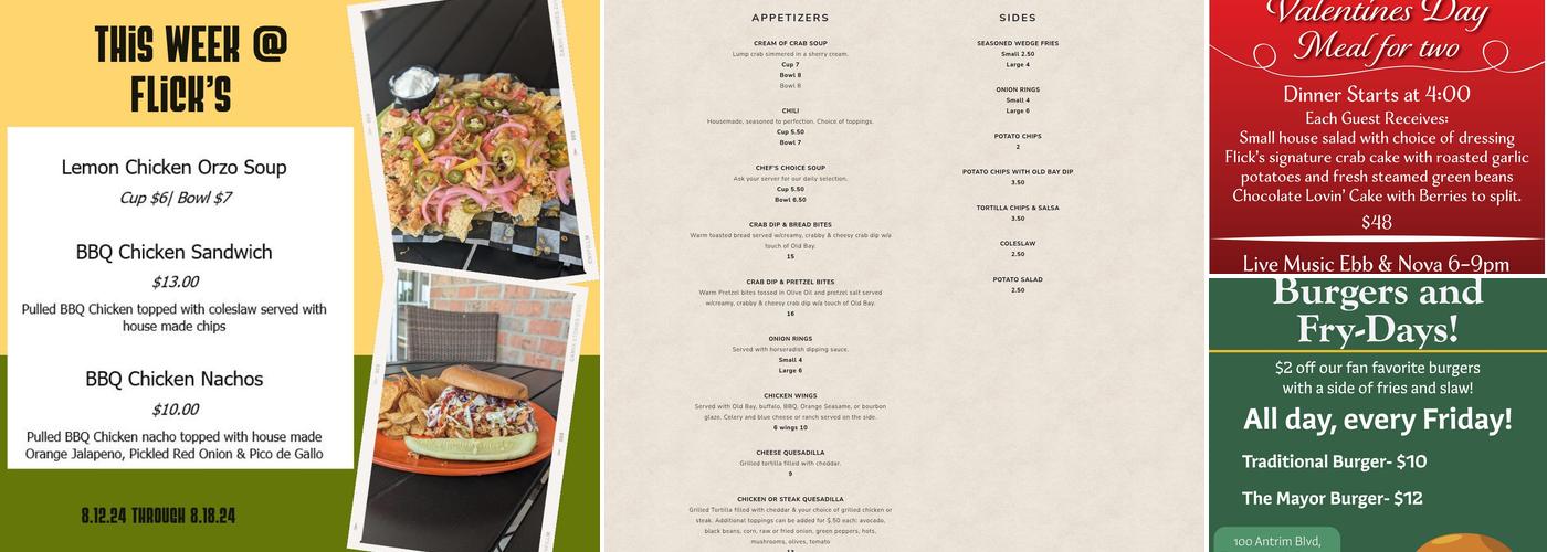 Flick's Pub and Restaurant Menu