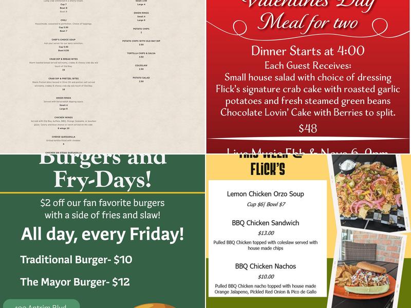 Flick's Pub and Restaurant Menu