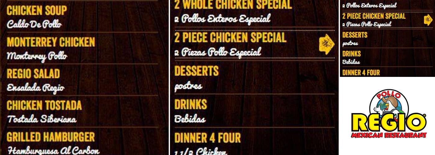 Pollo Regio Menu