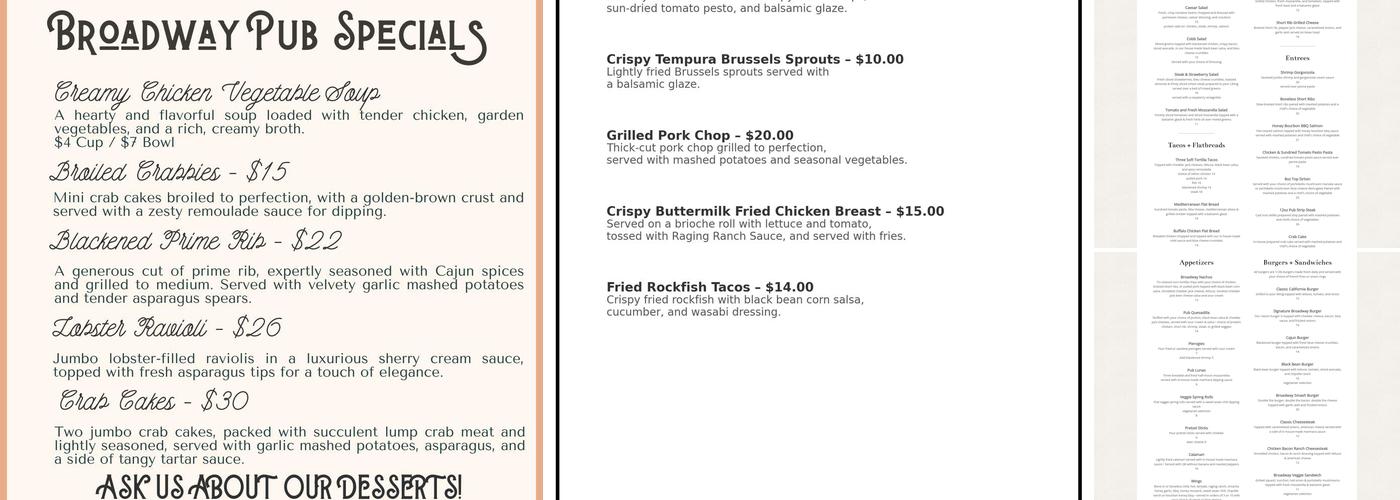 Broadway Pub Menu
