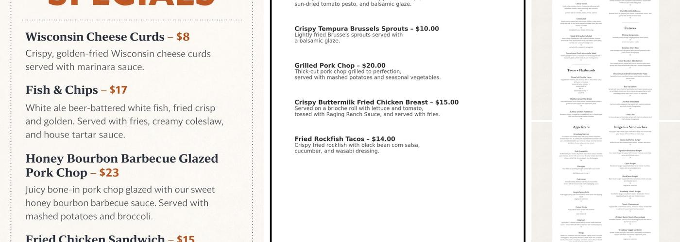 Broadway Pub Menu