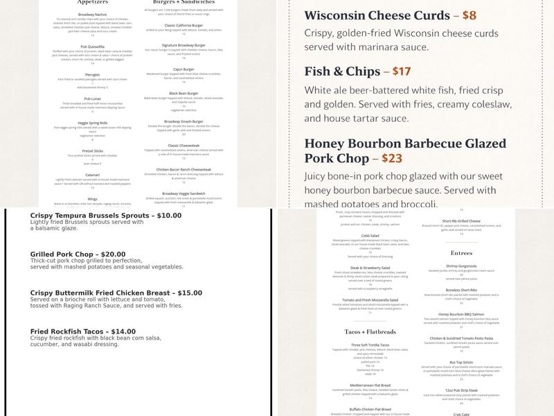 Broadway Pub Menu