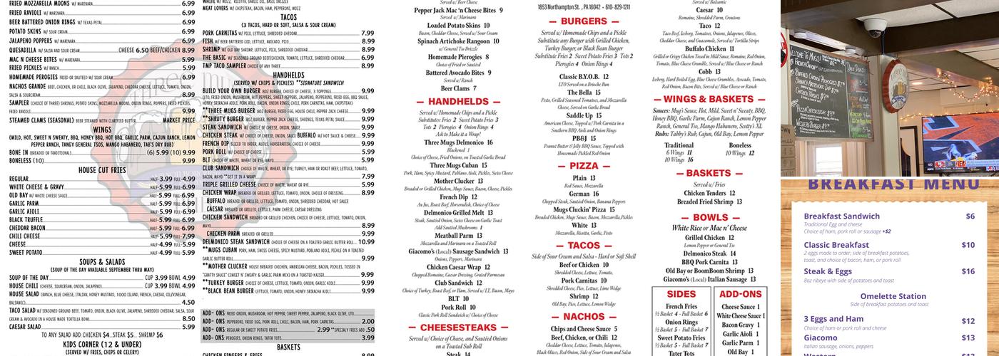 Three Mugs Pub & Restaurant Menu