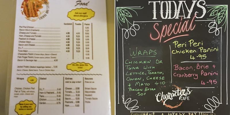 Characters Cafe Menu