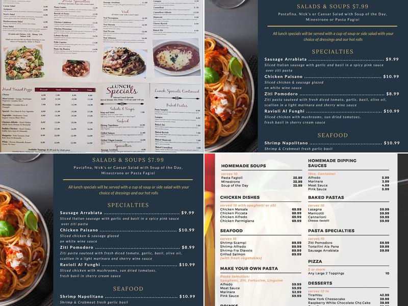 Pastafina Italian Pizza Restaurant Menu