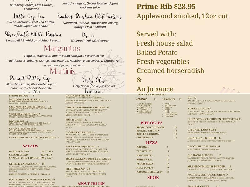 Covered Bridge Inn Menu