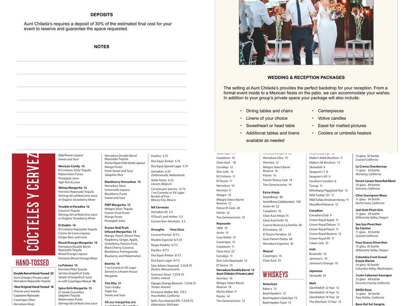 Aunt Chiladas Squaw Peak Menu