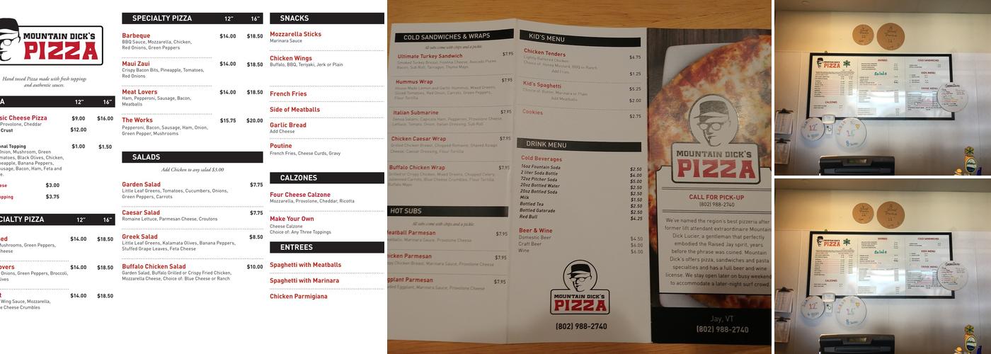 Mountain Dick's Pizza Menu