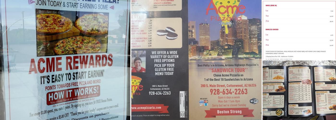 Acme Pizzaria Menu