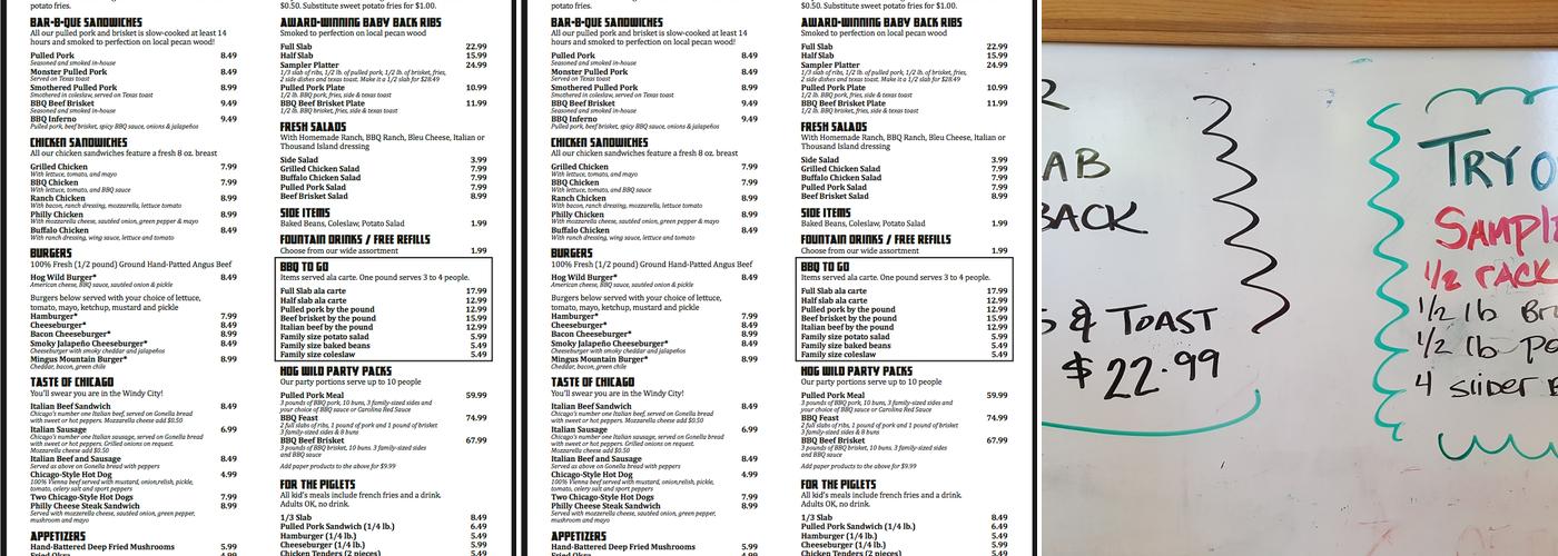 Hog Wild BBQ Menu