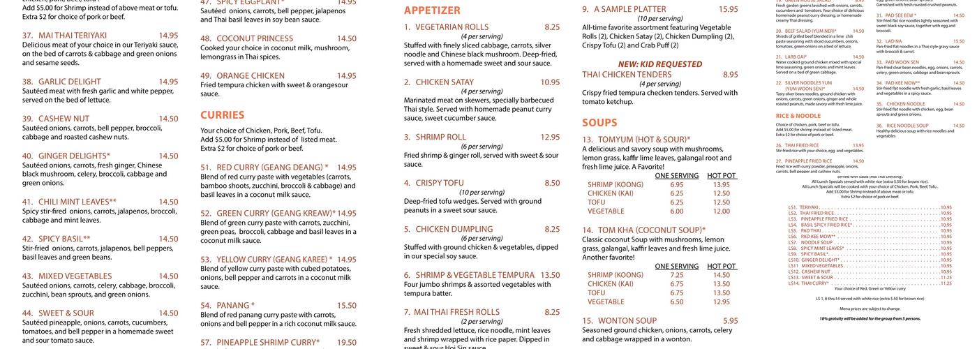 Mai Thai On Main Menu