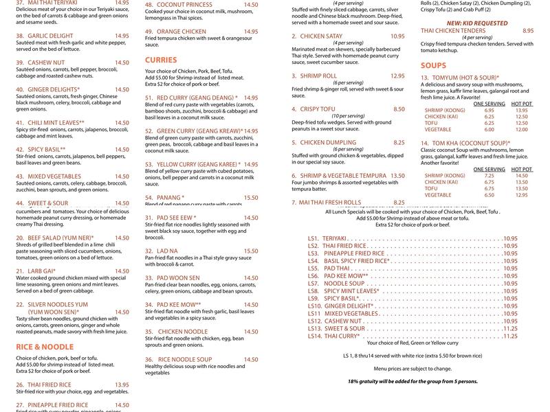 Mai Thai On Main Menu