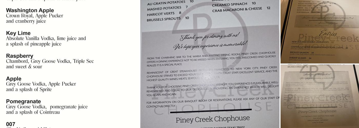 Piney Creek Chop House Menu