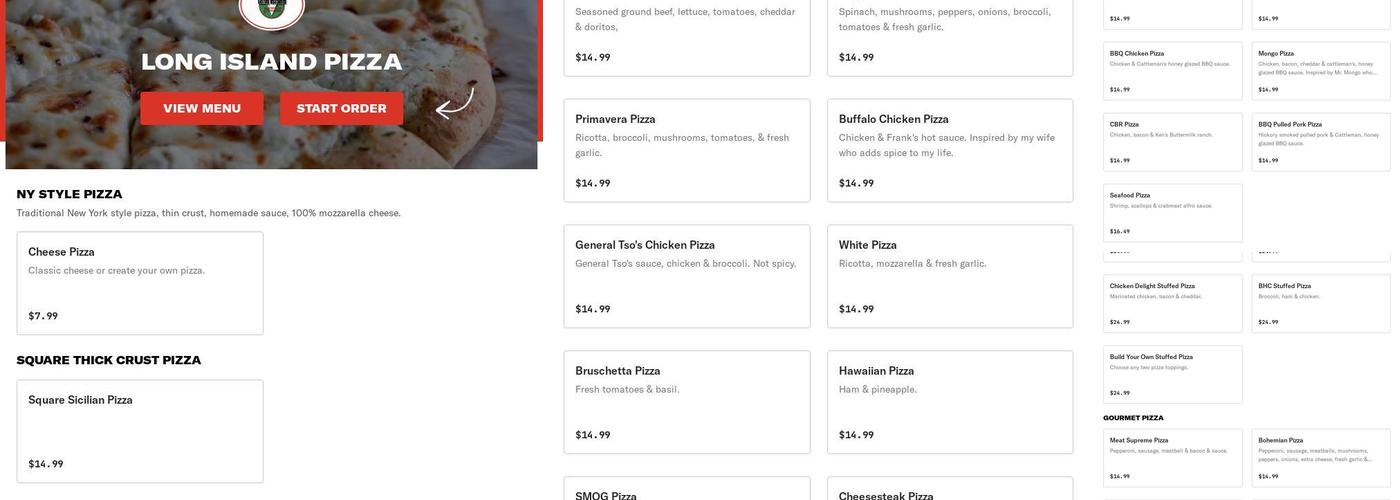 Long Island Pizza Menu