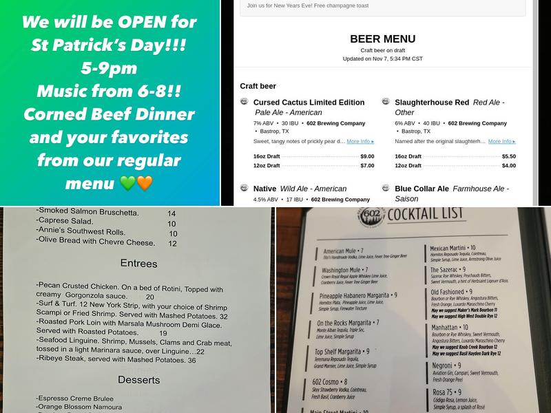 602 Brewing Company Menu