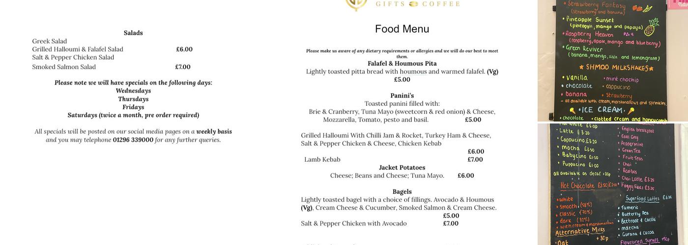 Utopia Gifts and Coffee Menu